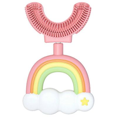 Ergonominen lasten hammasharja 360 asteen suun puhdistuksella, hellävaraisella ienhieronnalla ja U-muotoisella muotoilulla, peukalokahva mukavaan p...