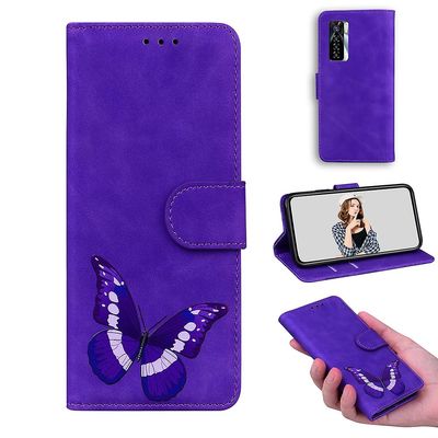 Etui til Tecno Camon 17 Pro Butterfly Cover Premium Læder Magnetisk- Pink Lilla