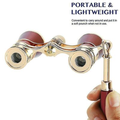 3x25 Kiikarit Metalli Opera Teatteri Lasit Pinnoitettu Linssi Punainen Teleskooppi W / Kahva Musta