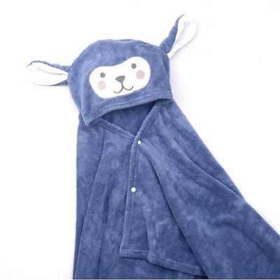 Ny Coral Fleece Børns Cape Hooded Soft Comfortable Badehåndklæde Blå