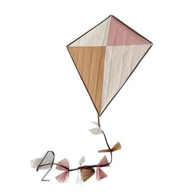 Vintage 3D Clipping Single Wheel Diamond Kite - Enkel montering for barn, voksne, nybegynnere (rosa og kaffe)