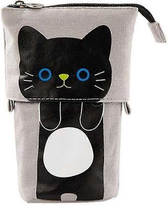 teleskooppinen penaali kangas penaalit, söpö kissakuvio kynäpidike, kawaii penaali (harmaa)