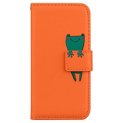 Foxdock Kotelo Samsung Galaxy A10 kansi Iskunkestävä Hauska 3D Animal Frog Flip Pu Nahka Söpö Magneettinen Sulkeminen Jalusta Lompakon kansi - Oranssi