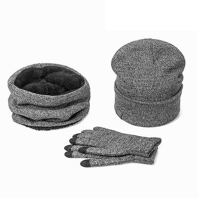 Besser Mænd Kvinder Tørklæde + Hat + Handsker Sæt Varm Strikket Hue Strik Hat Cap Lys grå
