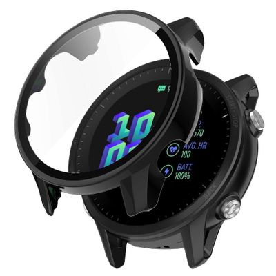 Aiyuego Garmin forerunner 955 täyssuojattu kova-pc-kellokotelon suojus karkaistulla lasilla Musta