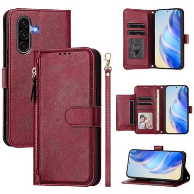 Samsung Galaxy A36 5G kotelo vetoketju tasku useita korttipaikkoja nahkainen puhelimen kansi - punainen Monivärinen Red