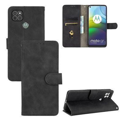Etui til Motorola Moto G9 Power Cover Premium læder med kortholder Flip Folio magnetisk etui etui coque - sort