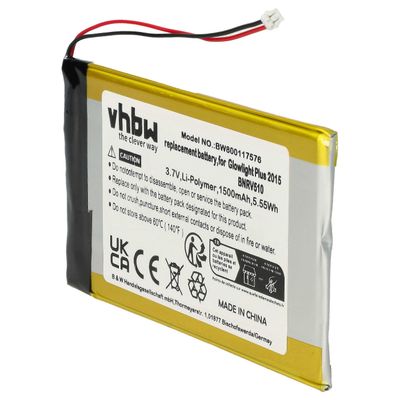 vhbw-akku, joka on yhteensopiva Kobo Glo HD: n kanssa, Aura H20 eBook Reader (1500 mAh, 3.7 V, Li-polymeeri) ilman väriä/sisäistä akkua