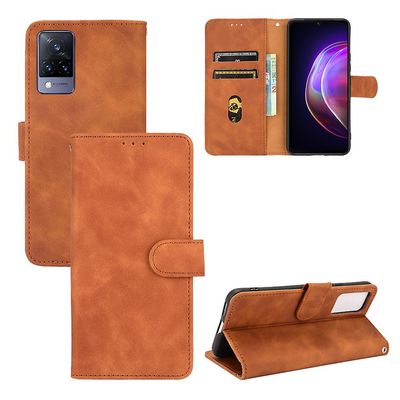 Etui til Vivo V21 5g / 4g Cover Premium Læder Med Kortholder Flip Folio Magnetisk Etui Coque - Sort Brown