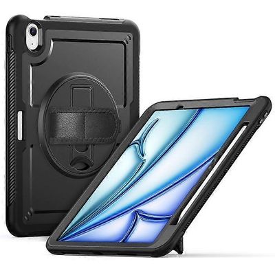 Yhteensopiva iPad Air 11 (2025) M3 A3266 / (2024) M2 A2902 -kotelon kanssa Pyörivä jalusta PC + TPE iskunkestävä tabletin kansi kädellä Musta