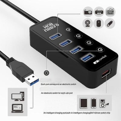 Usb Data Hub 3.0 Splitte T med individuelle tænd/sluk-kontakter
