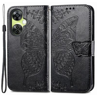 For Oneplus Nord Ce 3 Lite 5g Pu Leather Flip Cover påtrykt sommerfuglstativ lommebok telefonveske Svart