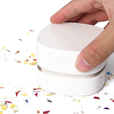 Linkrunning Mini bordstøvsuger, genopladelig skrivebordsstøvsuger Støv til bordpude Biltastatur, opsamlerkrumme, med USB og børste hvid