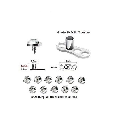 BodyJewelryOnine 25 Sæt af klasse 23 solid titanium dermal ankerbase & 3 mm top