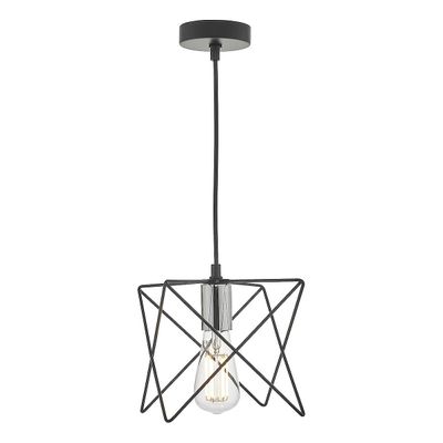 Dar Lighting Midi Wire Frame Vedhæng Lys Sort og Poleret Krom, 1x E27