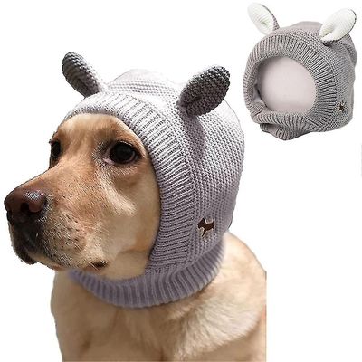 Mikasa Hund Kat Strik Hue Muffs Støjbeskyttelse For Angst Relief Beroligende Puppy Winter Warm Cap grå