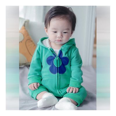 Ruili Spædbarn Baby Boy Girl Tyk Varm Rompers One-stykker Blomst 0-1-2 år gammel turkis 66cm