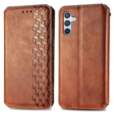 Samsung Galaxy A56 5G Kotelo Rhombus Imprint Lompakkoteline PU Nahkainen Puhelimen Kuori - Ruskea Monivärinen Brown