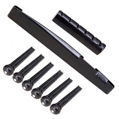 Bærbar 6 streng guitar bridge pins sadel møtrik akustisk kvæg tailpiece Sort
