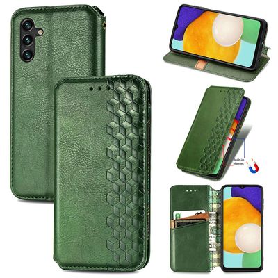 Kompatibel med Samsung Galaxy A13 5g Flip Case Etui Vintage Wallet Flip Cover med magnetisk lukning Coque - Blå grøn