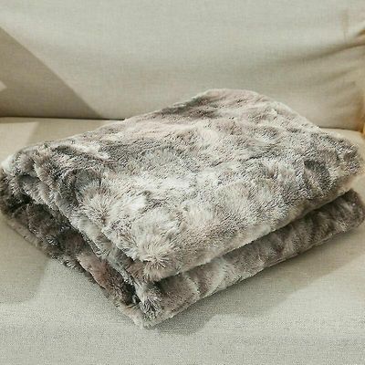 Luksus Faux Mink Fur Fleece Stort teppe Shaggy Myk seng Sofa Kast Koselig Varmt Teppe grå 130*160cm