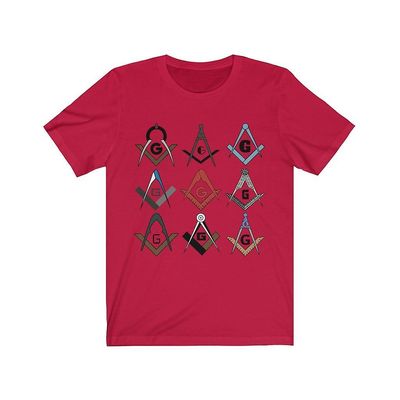Bricks Masons Firkantet og kompas symboler frimurerisk t-shirt Rød L