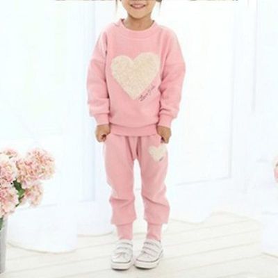 Besser 2-7 år pige træningsdragt Sweatshirt Top + Bukser Sæt Pink 2-3 Years