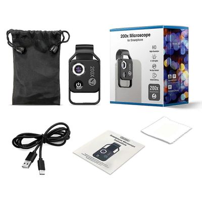 Uusi päivitetty 200x suurennuszoom, nanozoom 200x, matkapuhelimen linssi, puhelinmikroskooppi cpl-objektiivilla / Musta