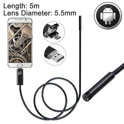Funspace 2 I 1 Micro Usb & Usb Endoscope Vanntett Snake Tube Inspeksjon Kamera Med 6 Led For Otg Android-telefon, Lengde: 5m, Linse Diameter: 5.5mm
