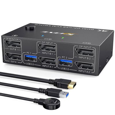 Kvm-switch Dual Monitor Displayport, 4 usb3.0 til 2 computere, 2 ind 2 ud dp 1.4 kvm switch Sort