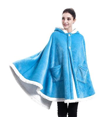 Handuo Poncho Tæppe Wrap, Varm, Wearable Throw Cape blå