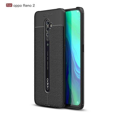 OPPO Reno 2 Litchi Texture TPU iskunkestävälle kotelolle Musta