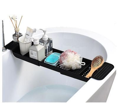 Yunshu Udvideligt badehylde skridsikkert greb BPA-fri badecylinderbakke sort