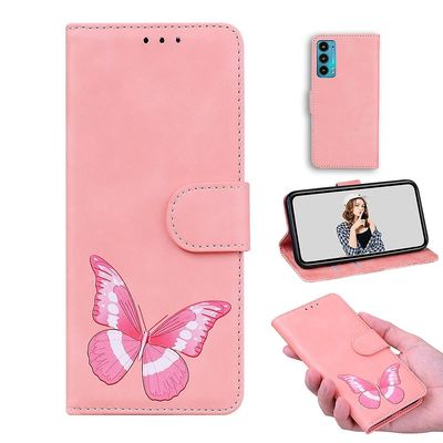 Etui til Motorola Moto Edge 2021 Butterfly Cover Premium Læder Magnetisk- Pink