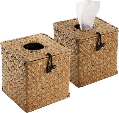 Ersam 2 pack firkantet seagrass ansiktsvev boks - dekorative vevd papirholder serviett dispenser rotting vev boks deksel