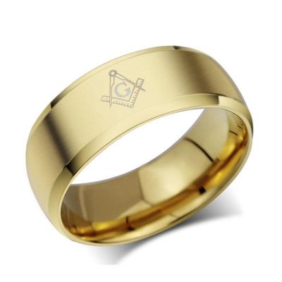 Bricks Masons Le baiser firkantet og kompas glat båndring Guld 9