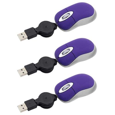 3X Mini USB langallinen hiiri sisäänvedettävä pieni pieni hiiri 1600 DPI optinen kompakti matkahiiri