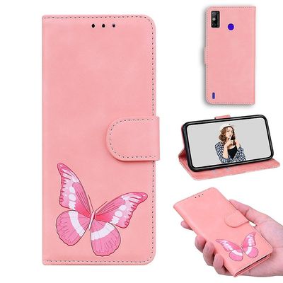 Etui til Tecno Spark Go 2020 Butterfly Cover Premium Læder Magnetisk- Pink