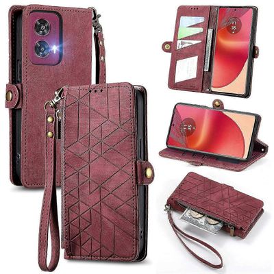 Motorola Edge 50 Fusion 5G -kotelon vetoketjulompakko PU-nahkageometria puhelimen kansi Monivärinen Style F