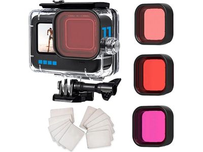 Werleo Vandtæt hus til Gopro Hero 12 sort / Hero 11 sort / Hero 10 sort / Hero 9 sort, beskyttende 60m undervands dykkerkasseskal med 3 pakke filte