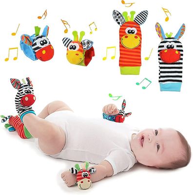 Tianzun 4stk Baby Rattle Legetøj, Baby Foot Finder Sock Håndled Til spædbørn Sensorisk udvikling, Bebe armbånd Rattle Strap Nyfødt Sensorisk legetø...