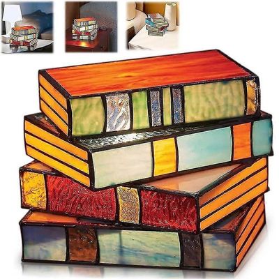 Lasimaalauspinottujen kirjojen lamppu, pöytävalaisin, antiikkilamppu, makuuhuoneen lamppu