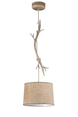 Inspired Lighting Sabina Loft Vedhæng 35cm Runde, 1 x E27 (Max 40W), Imitation Wood, Linned Shade