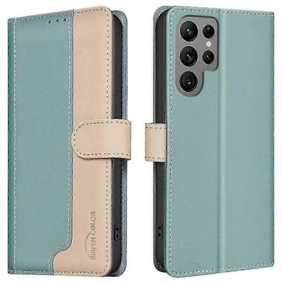 unbrand BINFEN COLOR BF33 yhteensopiva Samsung Galaxy S25 Ultra nahkakotelo Liitosväri RFID-esto - ruskea Vihreä