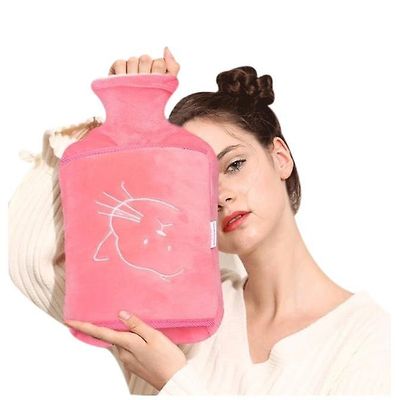 Yunshu Gummi varm varmtvandspose med blød håndindsats plysdæksel Pink 1000ml