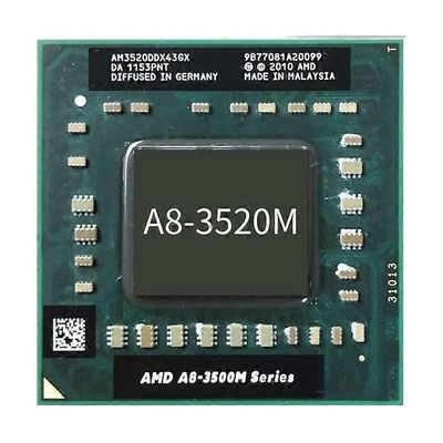 A8-3520M prosessori - Socket FS1 4 ydintä 4 säiettä 1,6 GHz 1 Mt L2-välimuisti 4 Mt L3-välimuisti 35 W.