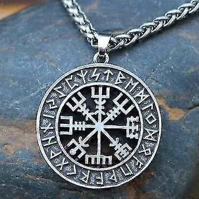 Viikinki islantilainen Vegvisir-kypärä kauhu riimuympyrässä riipus viikinki-riimut Vegvisir-kompassi Rune Amulet Collier -kaulakoru Antiikki hopea 1