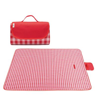 Picnic tæppe folde store vandtæt udendørs camping strandmåtte rød lille gitter 195*200cm