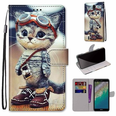 Foxdock Sag til Nokia C01 Plus Creative Mønster Tui magnetiske kort Holder Tegnebog - Kitten