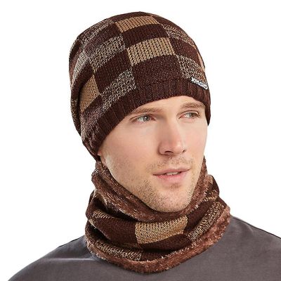 Besser Mænd Fleece Strikket Varm Hue Hals Hals Hals Sne Ski Skull Uld Caps Kaffe
